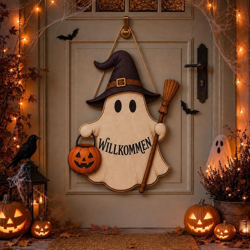 Halloween türkranz holzschild - halloween,